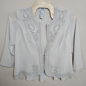 R&M RICHARDS Women’s 20WP Petite Suit Jacket‎ Beige Sheer Beaded Grandma Work